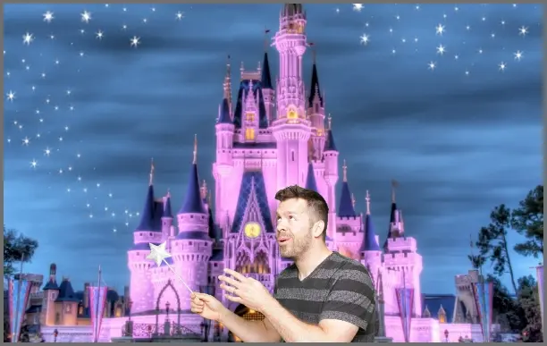 Green screen photo booth output showing guest with custom background